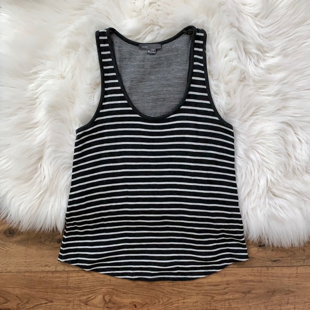 Vince Gray White Striped Scoop Neck Racerback Tank Top Womens XS